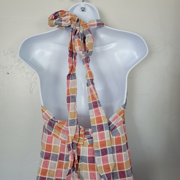 Free People Rainbow Dreams Sz 4 Halter Top Maxi Dress High Low Colorful Plaid - Picture 8 of 11